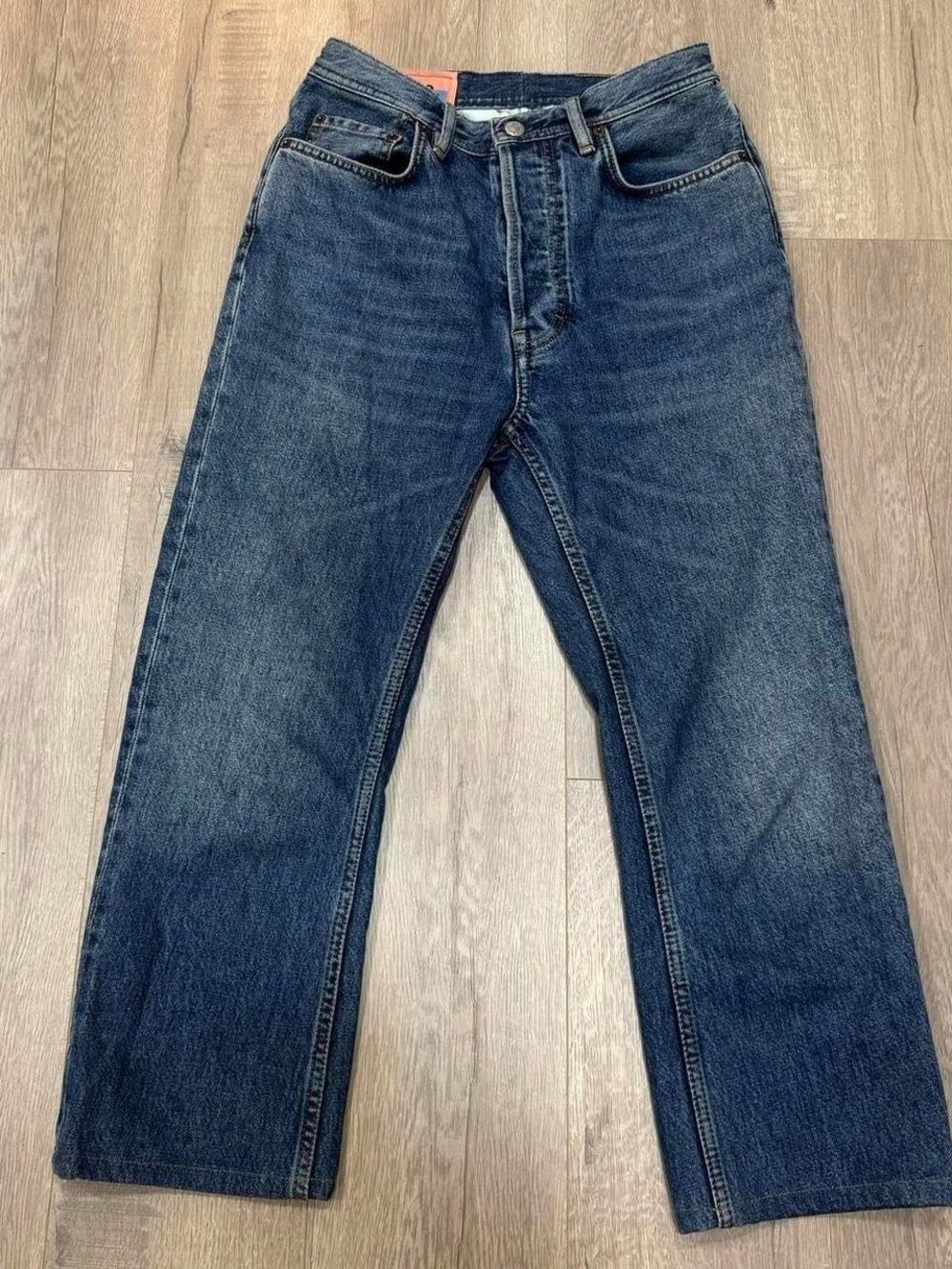 Acne Studios Bla Konst Straight Leg Blue Jeans Size 25x32 Pink Leather Patch